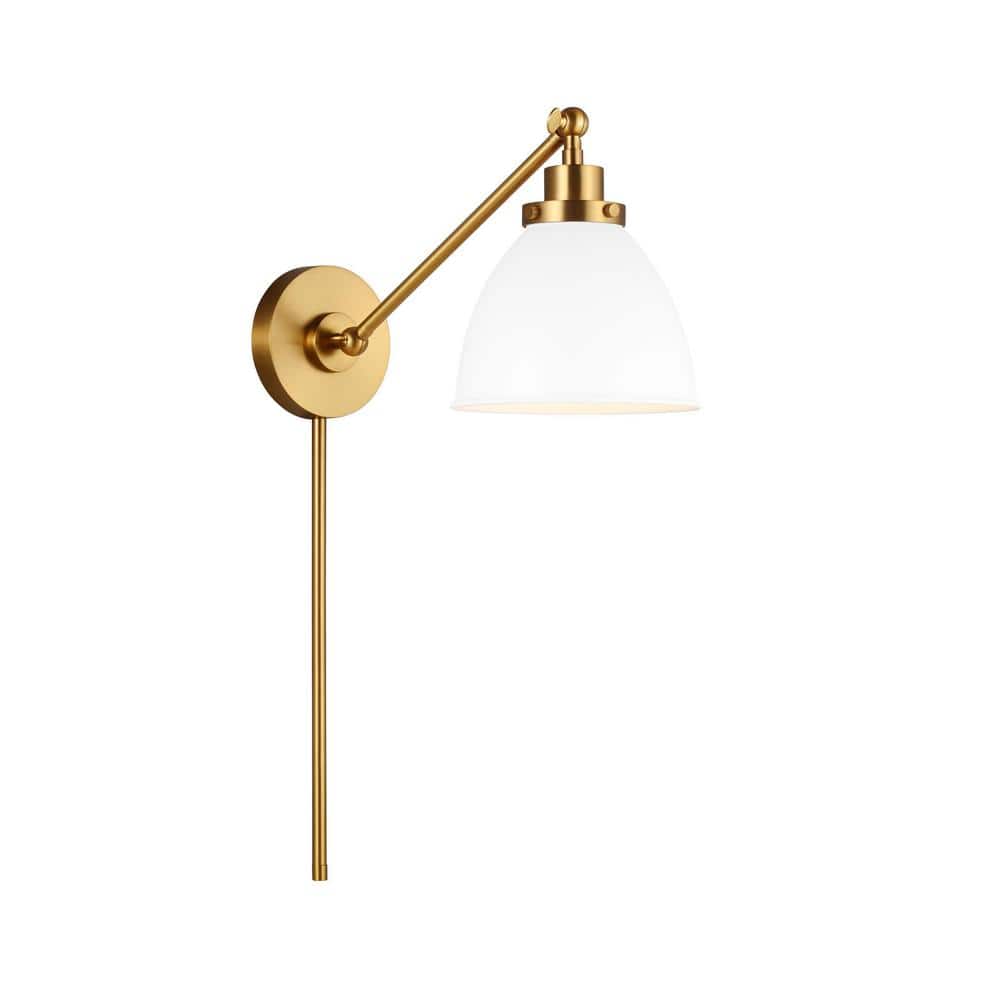 Matte White and Burnished Brass Dome Sconce