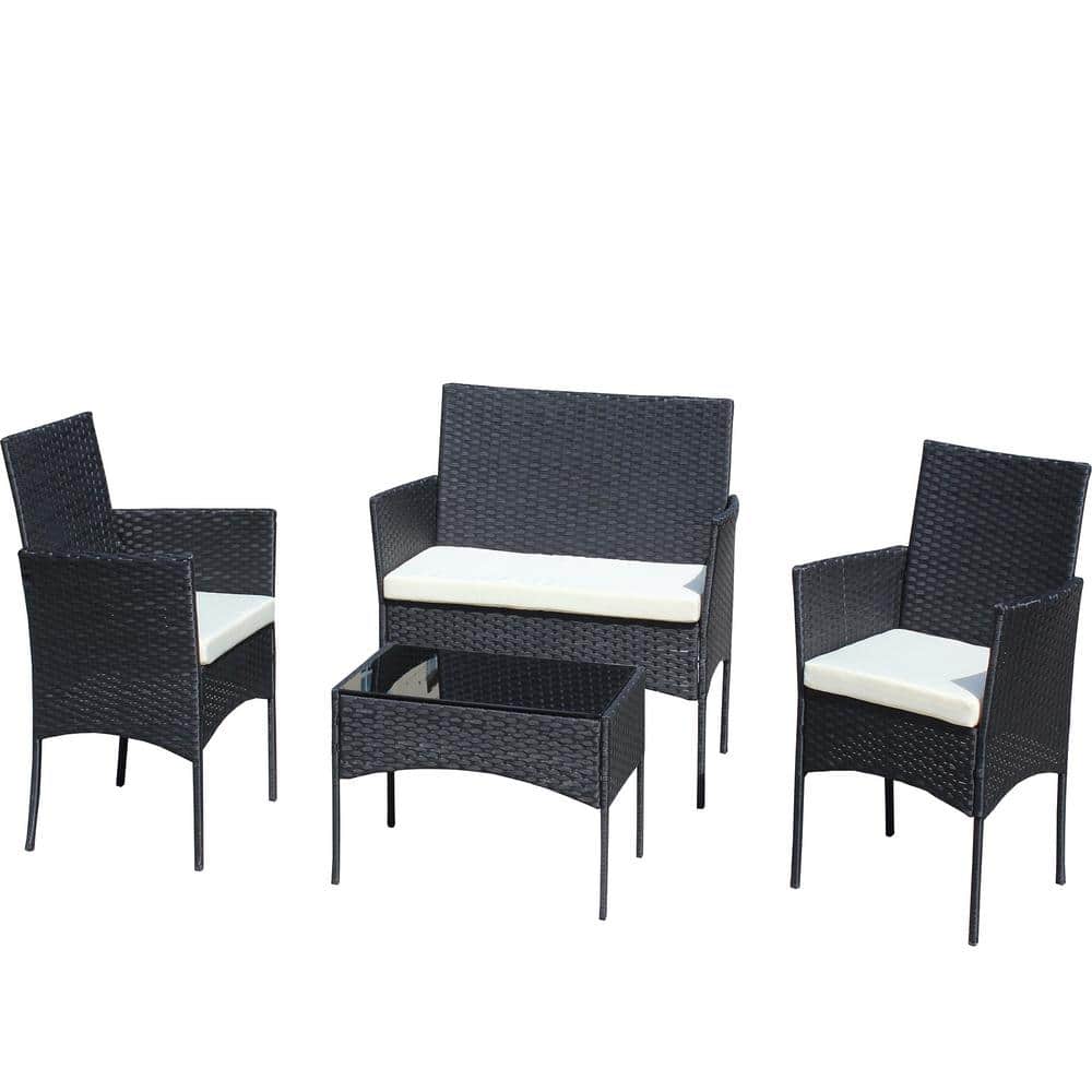4-Piece Wicker Patio Conversation Set with Beige Cushions price history on PriceWatchPro