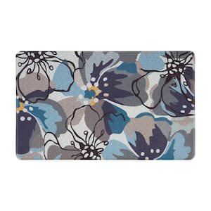 Blue 18 in. x 30 in. Modern Large Floral Anti Fatigue Standing Mat