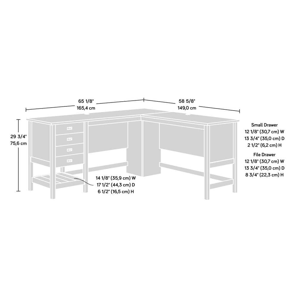 Mystic Oak L-Shaped Gray Wood Computer Desk with Drawer and Filing Cabinet