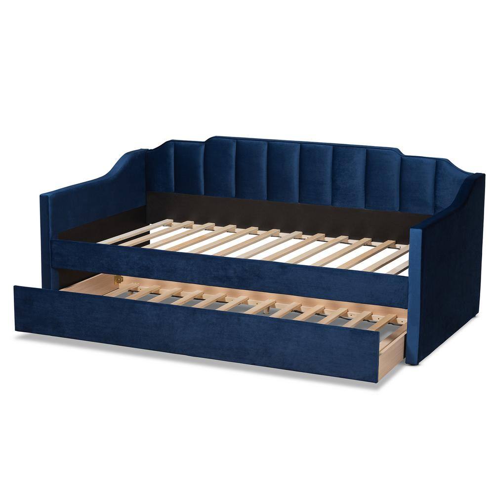 Navy Blue Velvet Upholstered Twin Daybed with Trundle