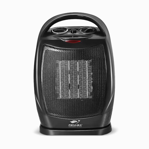 PROAIRA 750-Watt /1500-Watt in Black Portable Oscillating Ceramic Heater with Tip-Over Safety Switch and Handle