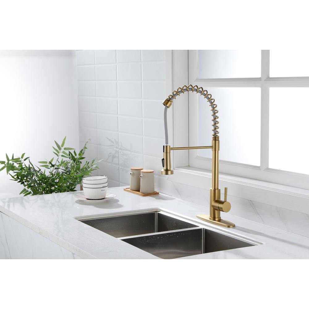 Gold Matte Single Handle Pull-Out Spray Kitchen Faucet
