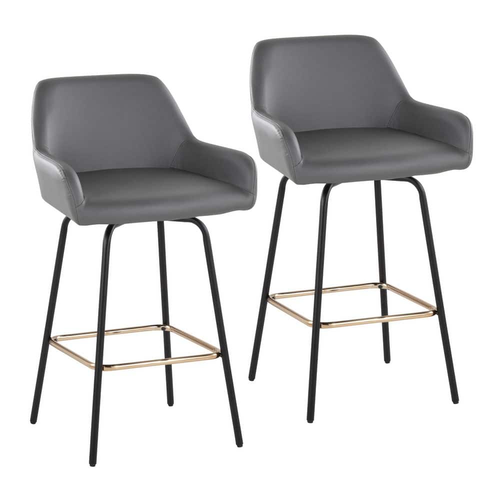 Lumisource Daniella 35.25 in. Grey Faux Leather and Black Metal Fixed ...