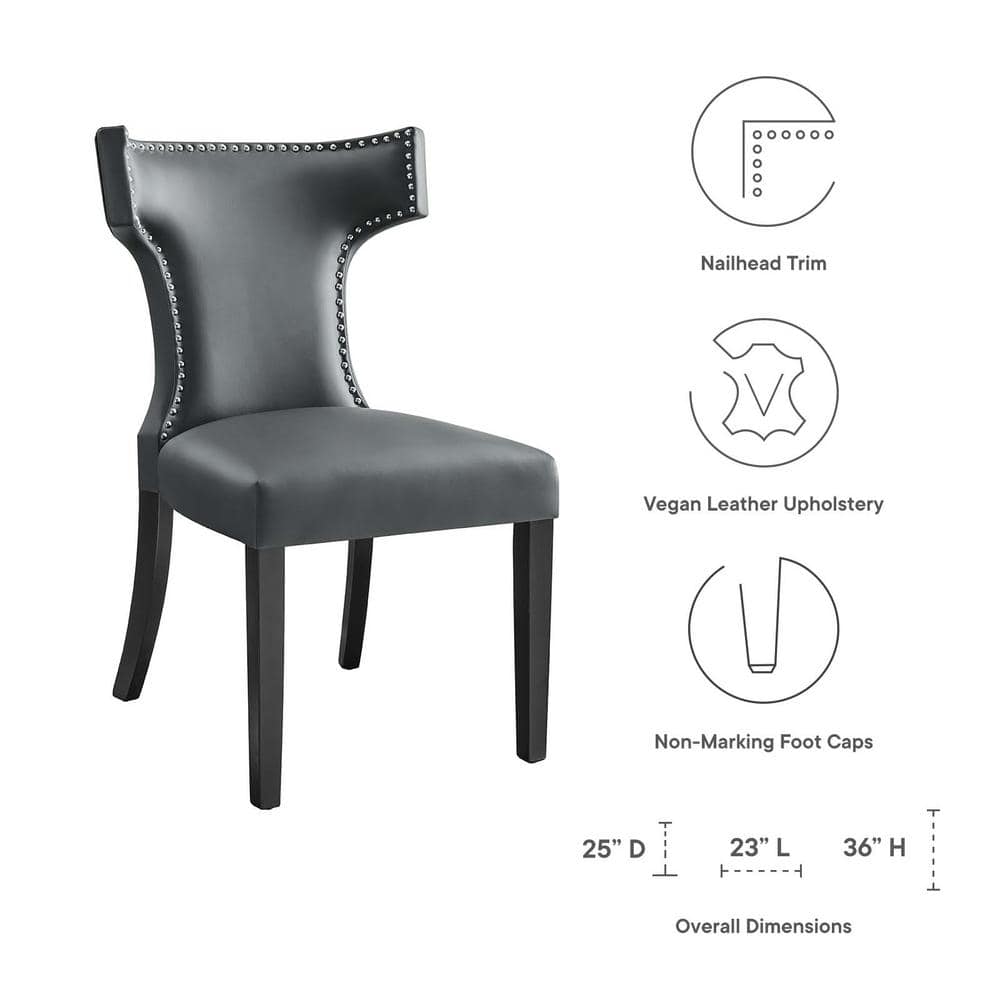 Gray Faux Leather Upholstered Side Chair with Wood Legs