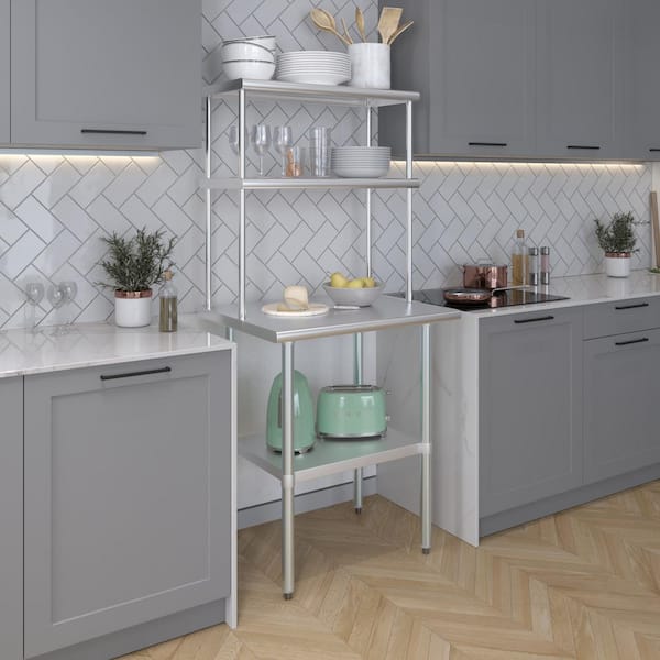 AMGOOD 14 in. x 30 in. Stainless Steel Double Over Shelf for