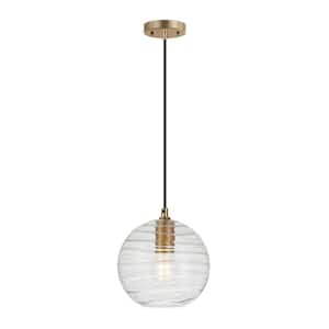 Wayve 1-Light Brass Pendant with Rippled Clear Glass Shade