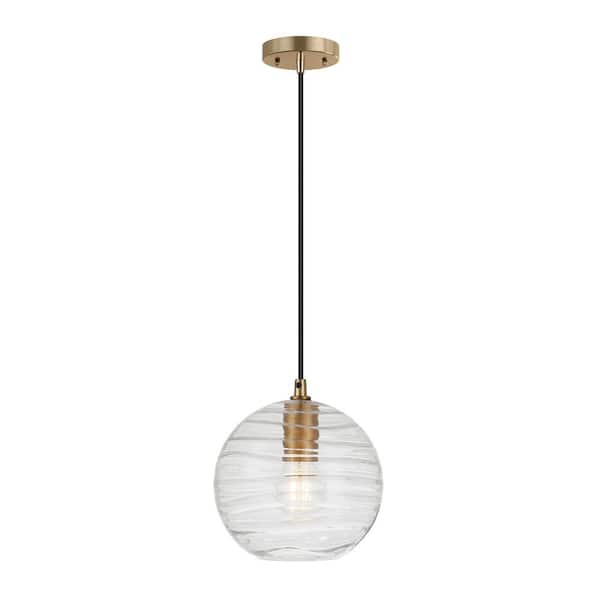 Wayve 1-Light Brass Pendant with Rippled Clear Glass Shade