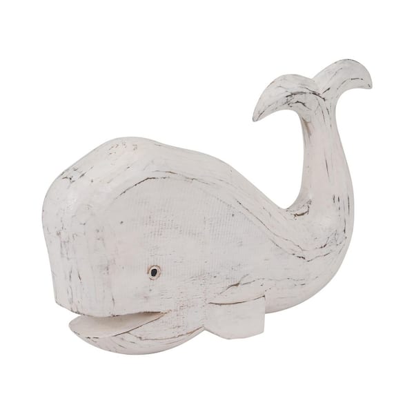 Liv & Skye White 15 in. x 9 in. Wood Whale Figurine 19004 - The