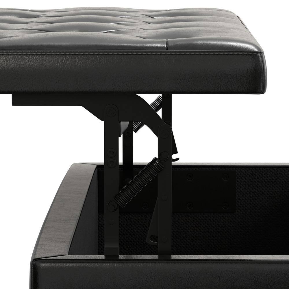 Hamilton Midnight Black Faux Leather Tufted Storage Footstool