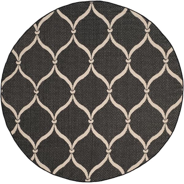 Courtyard Black/Beige 7 ft. Round Trellis Indoor/Outdoor Area Rug