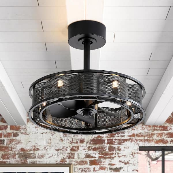 Sky Hog Bentley 18 in. Indoor 6-Light Black Farmhouse Caged Ceiling Fan with Remote and Light Kit Included