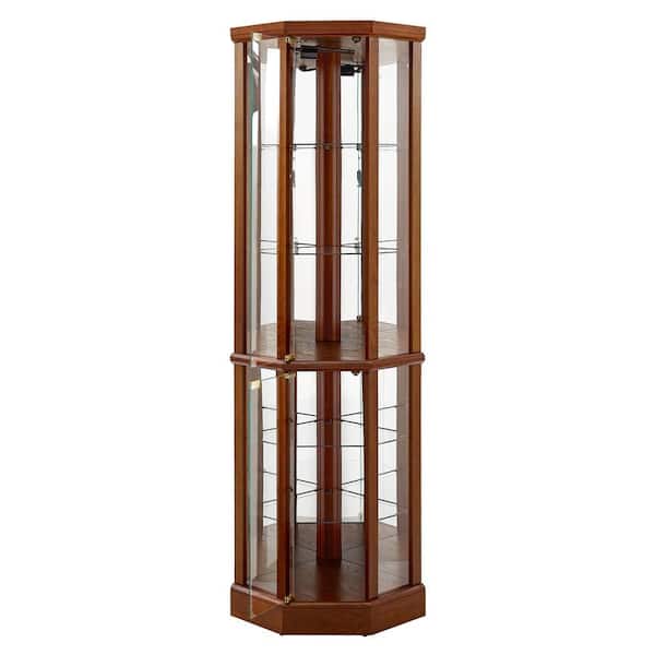 CSC DECOR INC Corner Curio Cabinet Walnut 70 in. H Lighted Glass