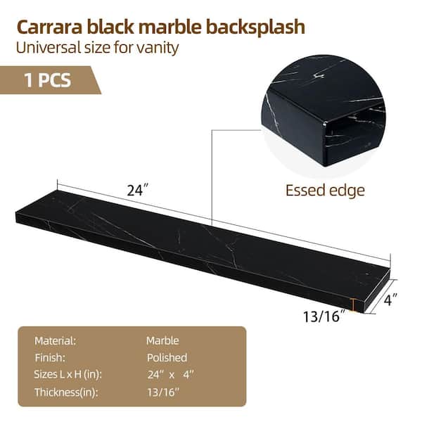 Zeafive 24 in. W Marble Vanity Backsplash for Countertop Threshold
