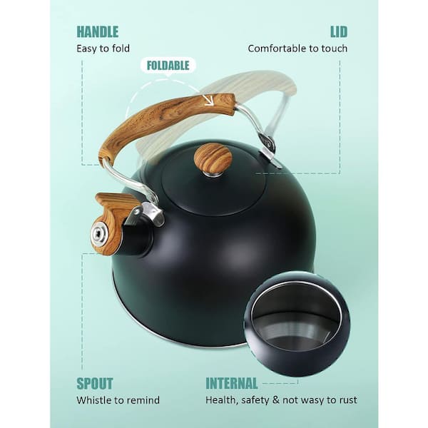 Wudkey Black Wood Pattern Stainless Steel Whistling Tea Kettle for
