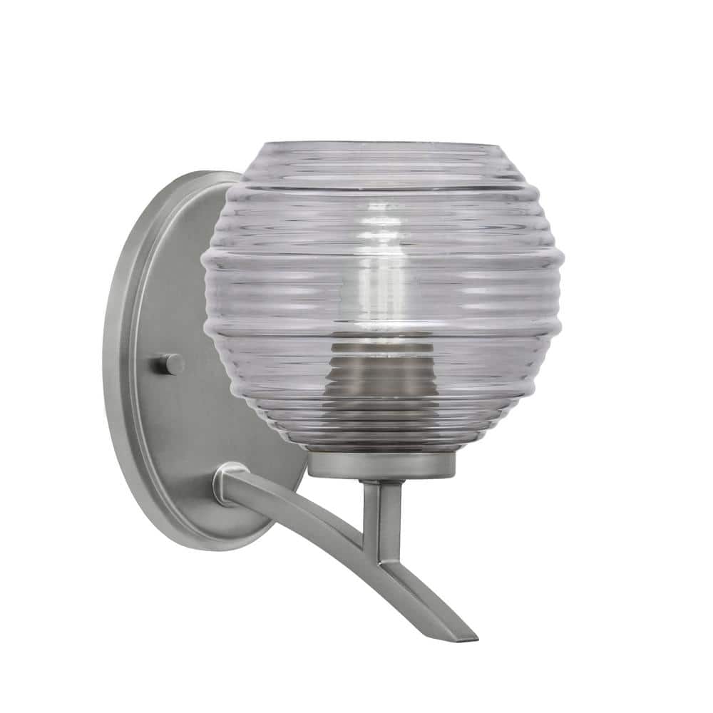 Siena 6 in. 1-Light Graphite Sconce with 6 in. Smoke Ribbed Glass Shade No 