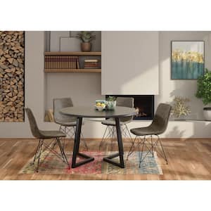 Metro 5-Piece 45.5 in. Round Black Veneer Wood Top with Charcoal Base Dining Room Set, Seats 4