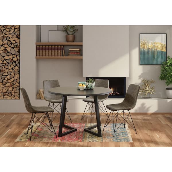 OSP Home Furnishings Metro 5-Piece 45.5 in. Round Black Veneer Wood Top with Charcoal Base Dining Room Set, Seats 4