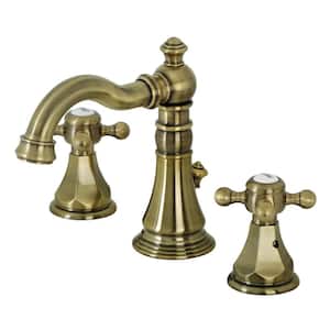 Metropolitan 8 in. Widespread 2-Handle Bathroom Faucets with Pop-Up Drain in Antique Brass