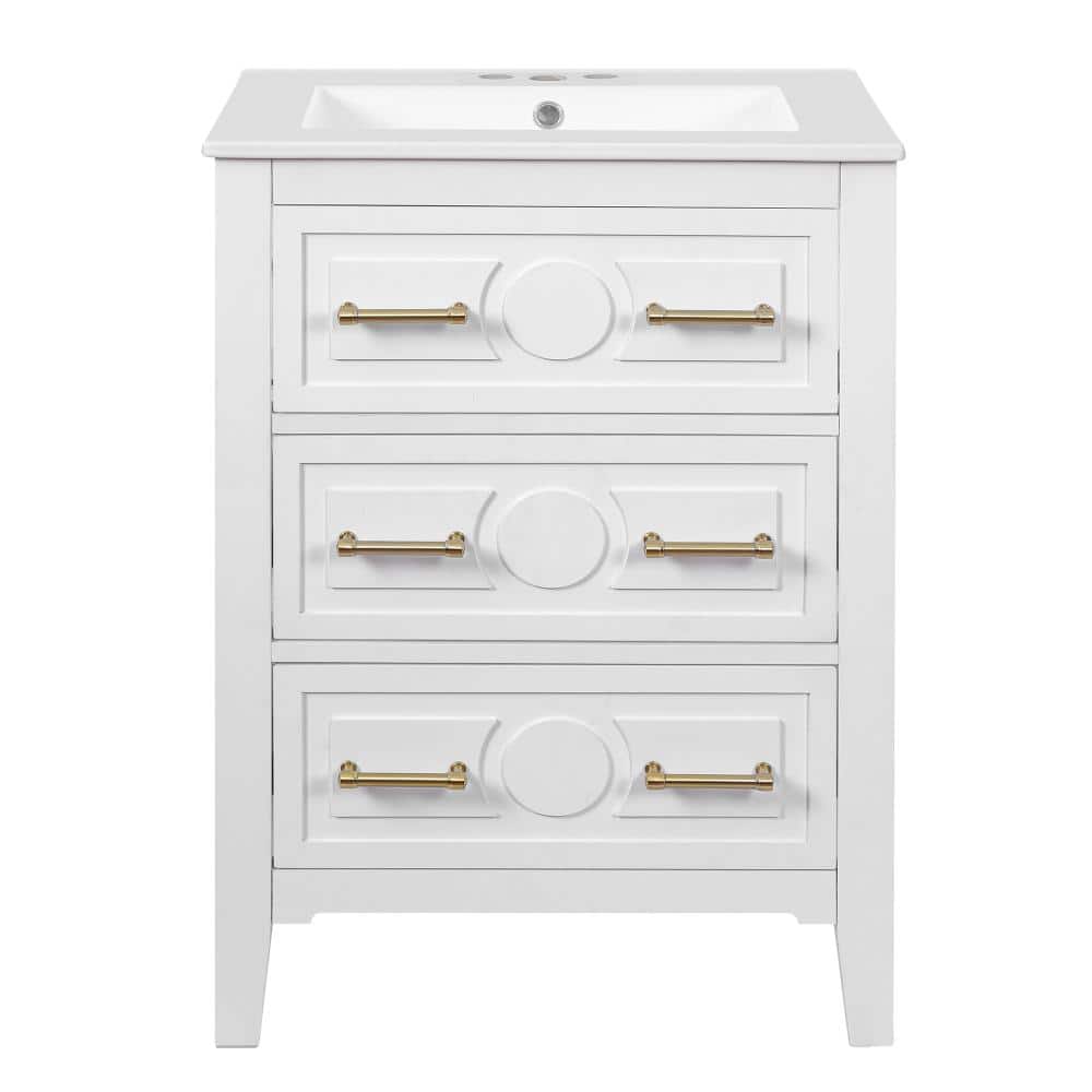 24 in. W Single Sink Freestanding Bath Vanity in White with White Ceramic Top Unassembled price history on PriceWatchPro