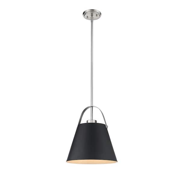 1-Light Matte Black and Brushed Nickel Pendant with Matte Black Metal Shades