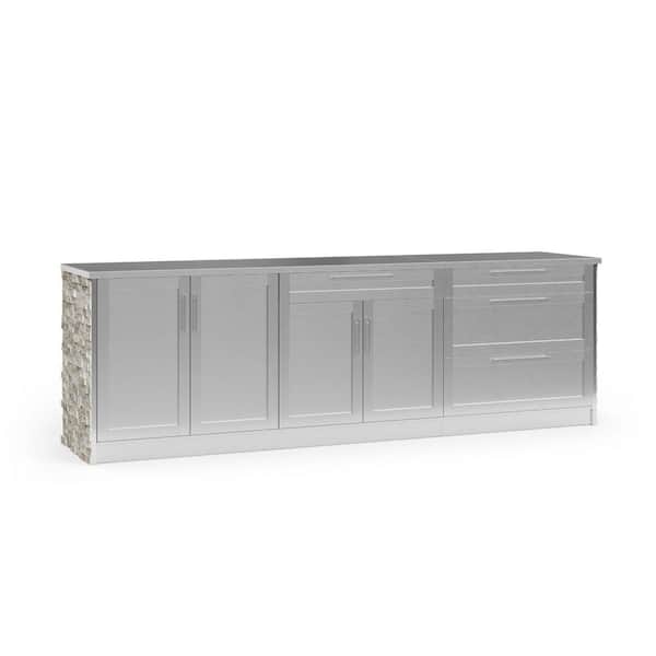 NewAge Products Signature Series 111.16 in. x 25.5 in. x 37 in. 5-Piece Stainless Steel Outdoor Kitchen Cabinet Set in Ivory Travertine