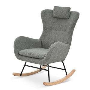 Gray Cashmere Fabric Seat Rocking Chair with Rubber Leg and Headrest