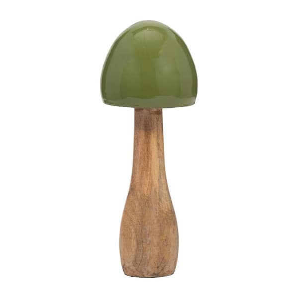 Liv & Skye Green 4 in. x 10 in. Wood Coned Mushroom Figurine