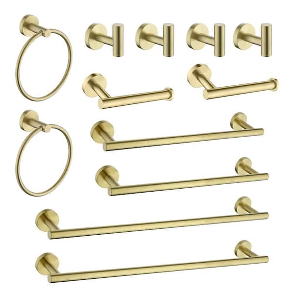 Interbath 12-Piece Bath Hardware Set with Towel Ring Toilet Paper Holder Towel Hook and Towel Bar in Stainless Steel Brushed Gold