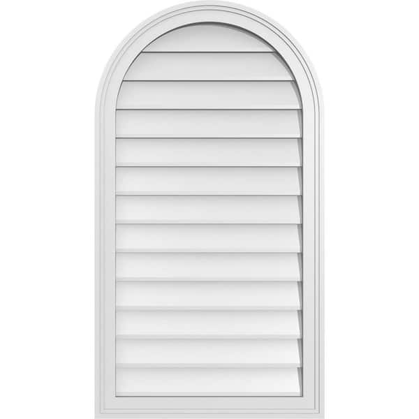 Ekena Millwork 22 in. x 40 in. Round Top White PVC Paintable Gable Louver Vent Non-Functional