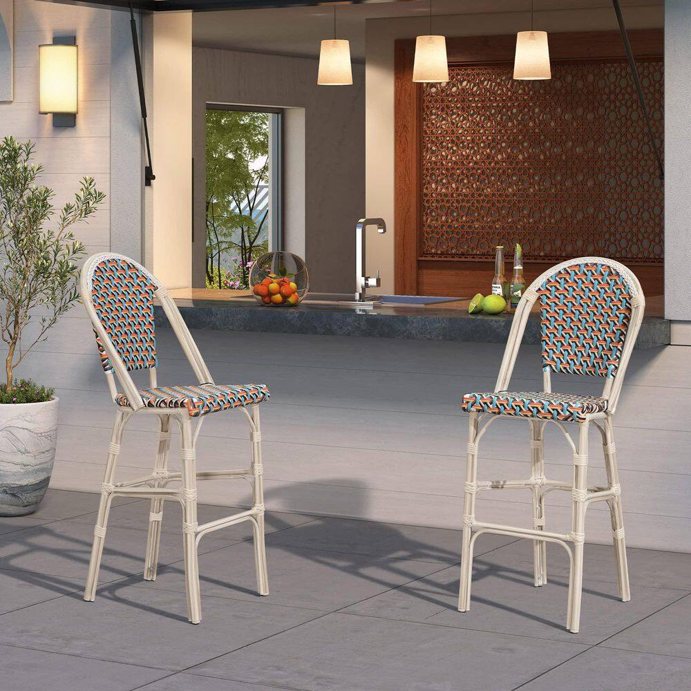 French Counter Height Bar Stool Set of 2 Patio Bar Chairs with Back Rattan Bar Chairs French Bistro Set price history on PriceWatchPro