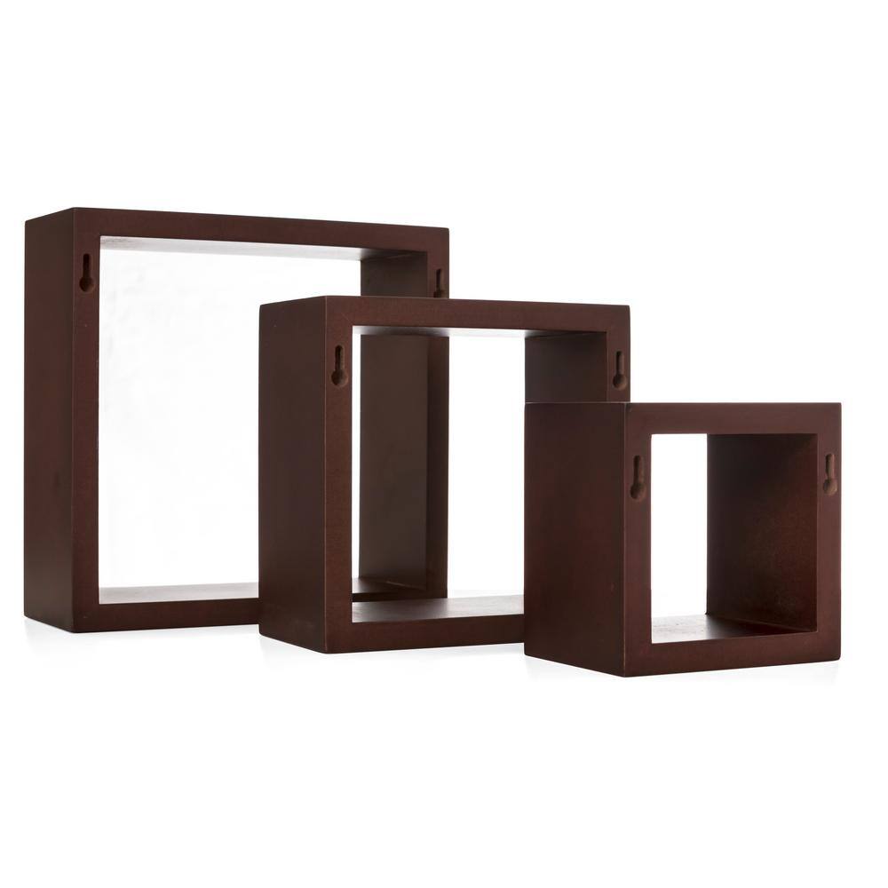 Modern Java Cubbi Floating Wall Shelves in Rich Brown MDF