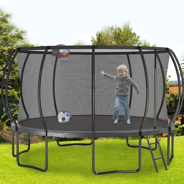 FLIPZA 16 ft. Trampoline with Basketball Hoop and Enclosure Net