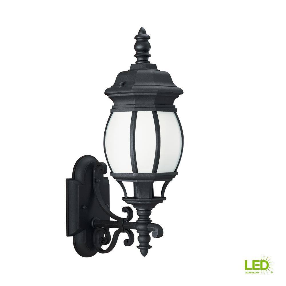 Wynfield Black Cast Aluminum Outdoor Wall Lantern with Frosted Glass