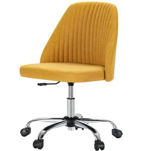 Fabric Upholstered Armless Swivel Ergonomic Computer Task Chair in Yellow with Adjustable Height
