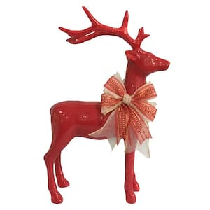 14.5 in. H Christmas Red Standing Reindeer with Bow