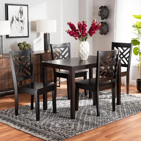 Baxton Studio Ani 5 Piece Dark Brown Dining Set 18311430 8026HD