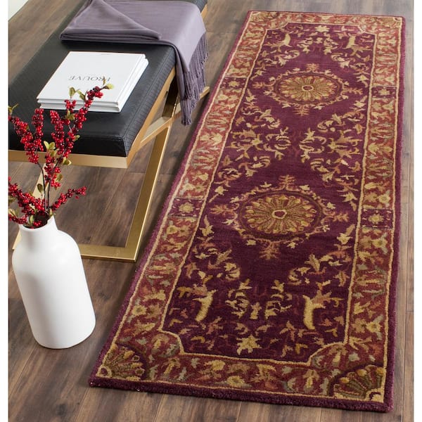 Empire Burgundy 3 ft. x 12 ft. Border Runner Rug