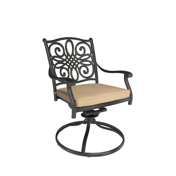 Regal Haven Cast Aluminum Outdoor Swivel Dining Chairs with Brown Cushions (Set of 2)