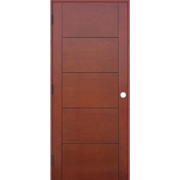 Pacific Entries 18 in. x 80 in. Contemporary Prefinished 5-Panel Flush Hollow Core Mahogany Wood Reversible Single Prehung Interior Door