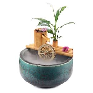 8 in. Bamboo Fountain with Plant Holder and Rock Stream-Complete with Pump and Tubing