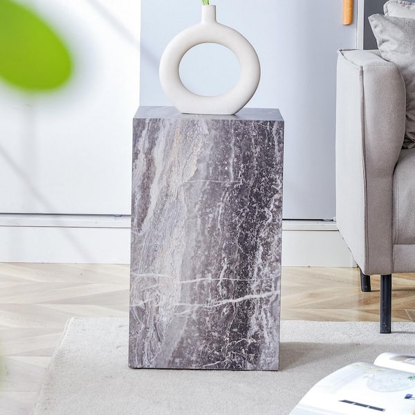 Grey Rectangle Wood 11.81 in. W Decorative Stand with Textured Patterns