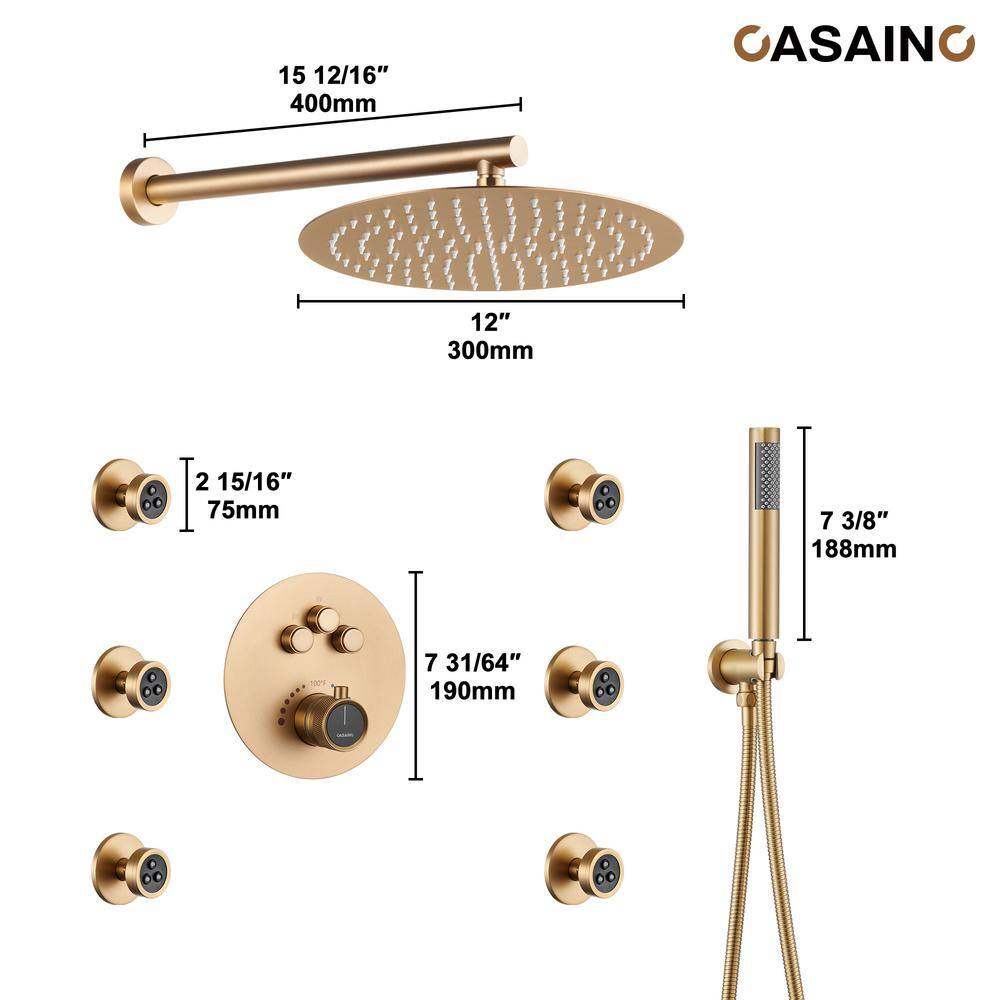 Brushed Gold Multi-Head Thermostatic Rain Shower System