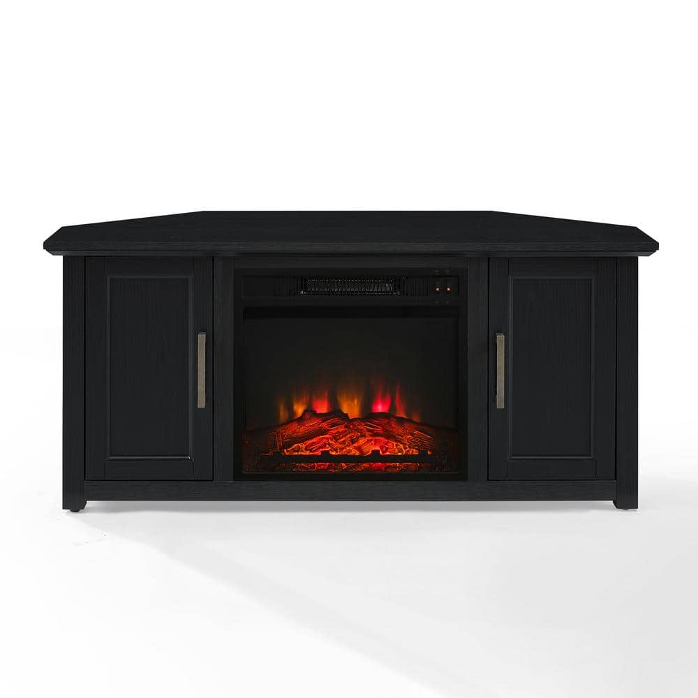 Black Corner TV Stand with Fireplace and Cabinets
