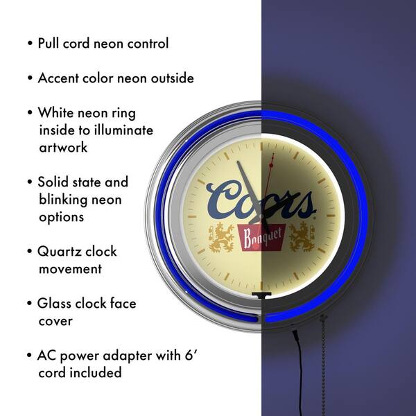Coors Banquet Blue Logo Lighted Analog Neon Clock CO8-HD - The