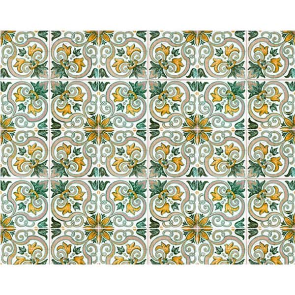 HomeRoots Green/Yellow 7 in. x 7 in. Vinyl Peel and Stick Removable Tile Stickers (8.16 sq. ft./Pack)