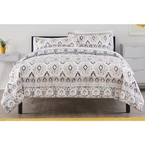 StyleWell Maxine 3-Piece Steel Blue and White Printed Stripe Cotton King  Comforter Set COM-K-SB - The Home Depot