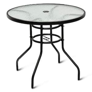 28 in. H Round Metal Outdoor Coffee Table with Tempered Glass Tabletop