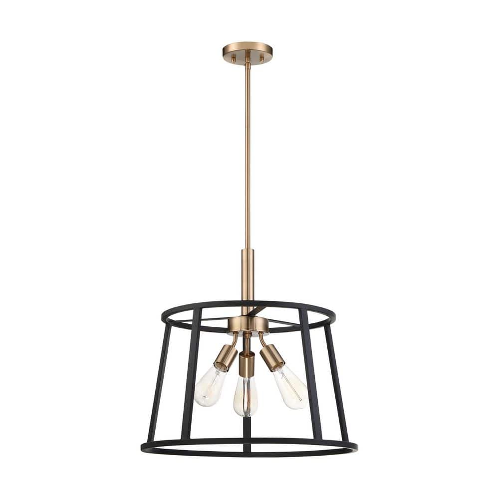 Chassis 60-Watt 3-Light Copper Brushed Brass / Matte Black Transitional Pendant Light with No Shade, price history on PriceWatchPro