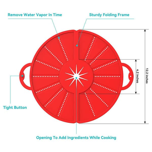 12 in. Silicone Splatter Screen with Foldable, Heat-Resistant Trivet Mat for Kitchen and Frying Pan, Red (1-Pack)